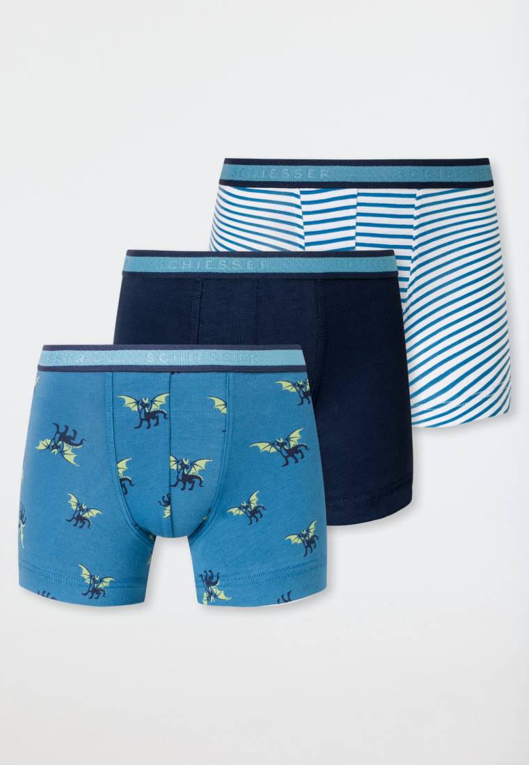 Schiesser Shorts 3er-Pack Organic Cotton Webgummibund Streifen Und Drachenprint - 95/5