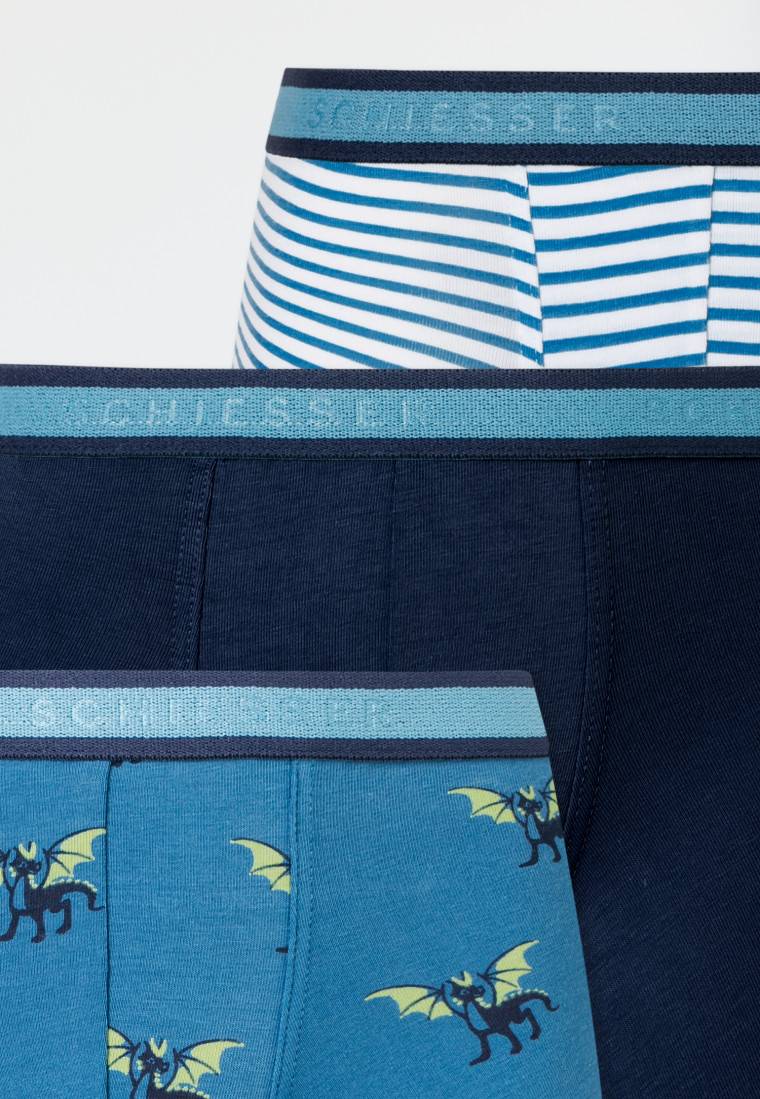 Schiesser Shorts 3er-Pack Organic Cotton Webgummibund Streifen Und Drachenprint - 95/5