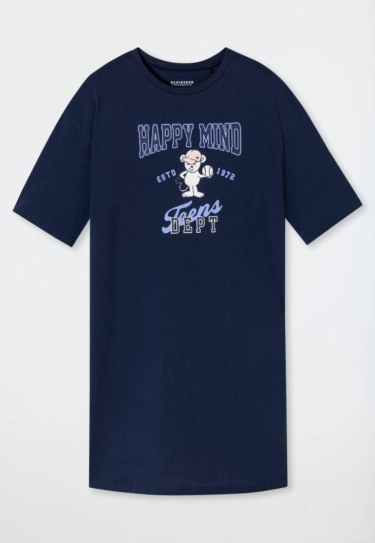 Schiesser Sleepshirt Kurzarm Organic Cotton College Maus Nachtblau - Nightwear