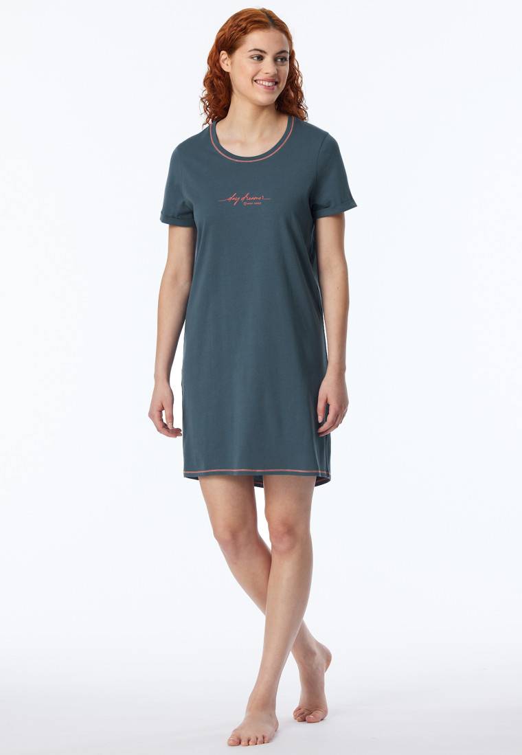 Schiesser Sleepshirt Kurzarm Print Jeansblau - Casual Essentials