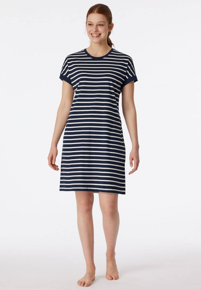 Schiesser Sleepshirt Kurzarm Streifen Nachtblau - Casual Essentials