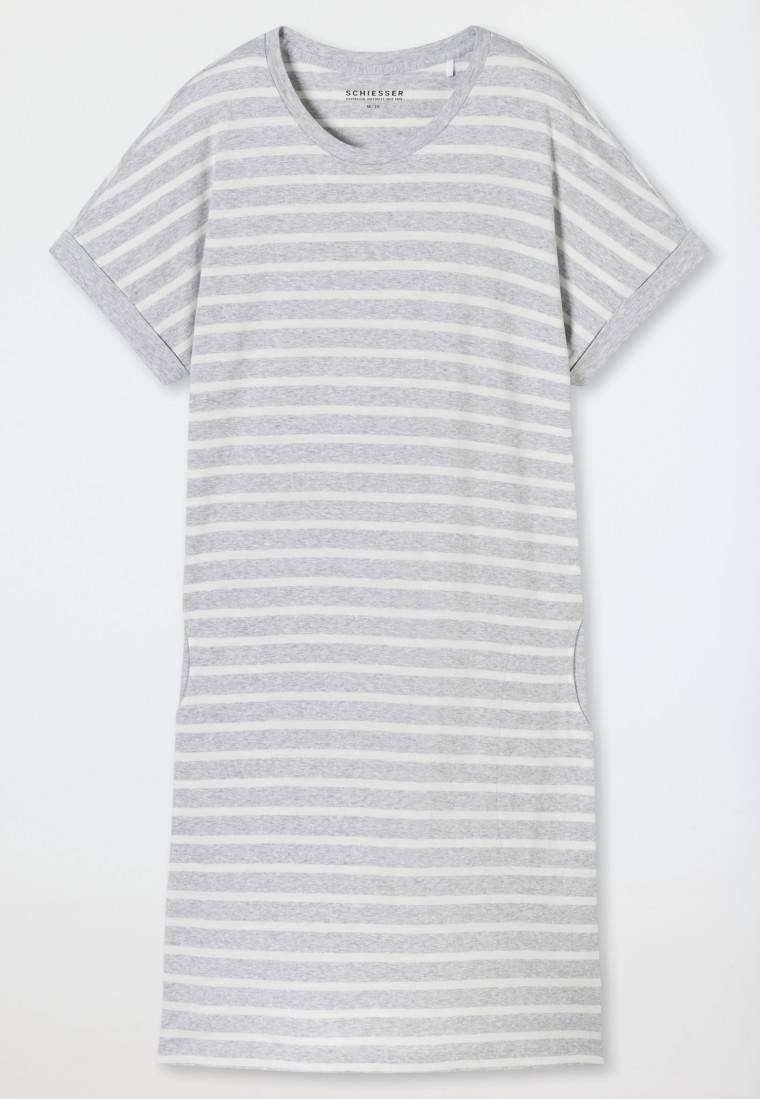 Schiesser Sleepshirt Kurzarm Streifen Silbergrau-meliert - Casual Essentials
