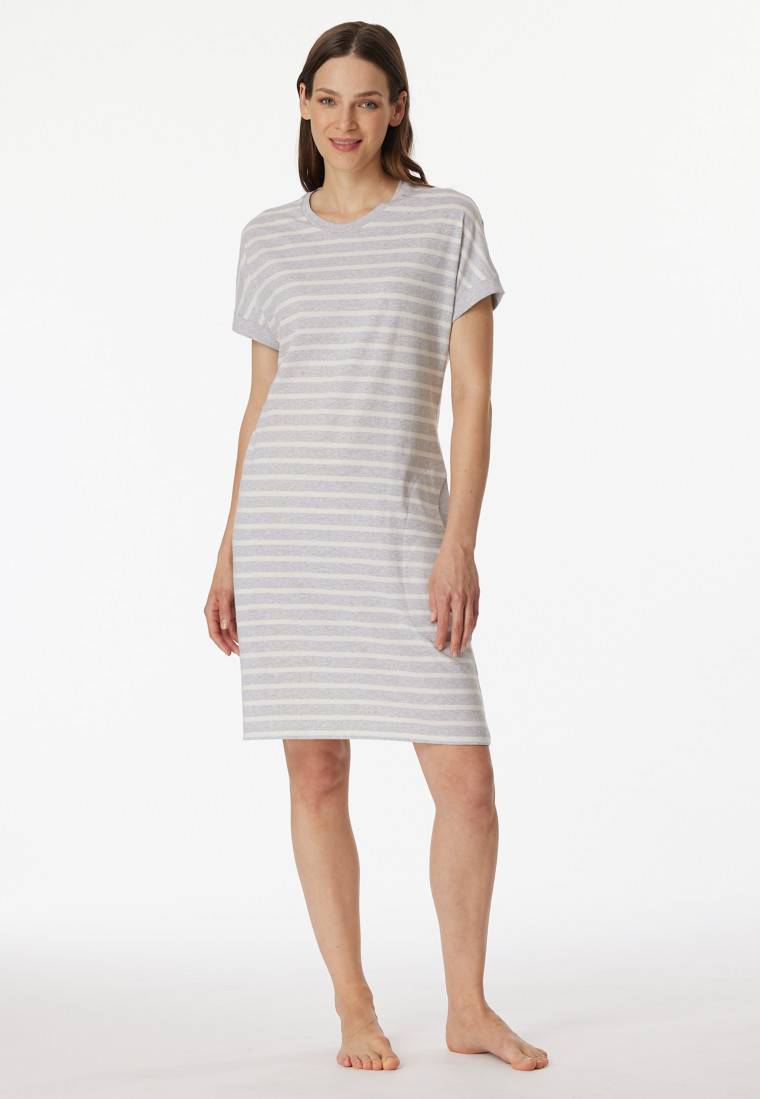 Schiesser Sleepshirt Kurzarm Streifen Silbergrau-meliert - Casual Essentials