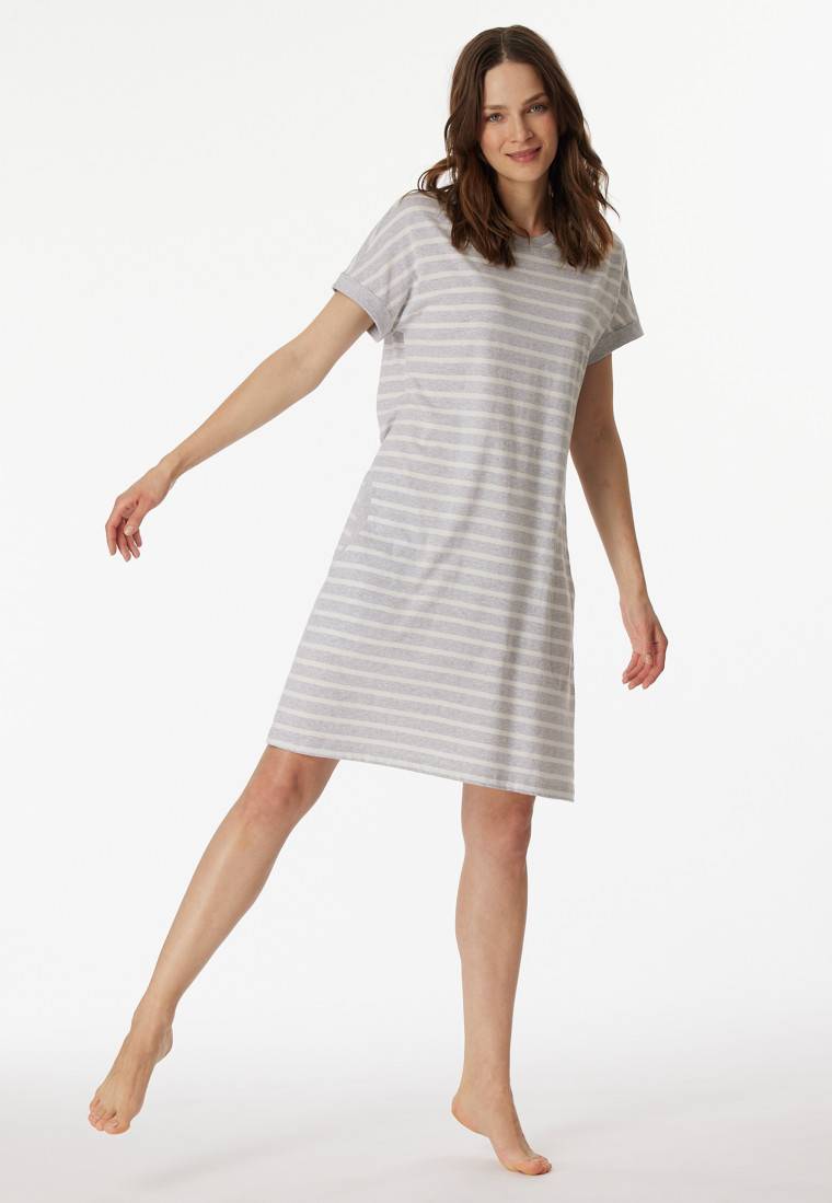 Schiesser Sleepshirt kurzarm Streifen silbergrau-meliert - Casual Essentials