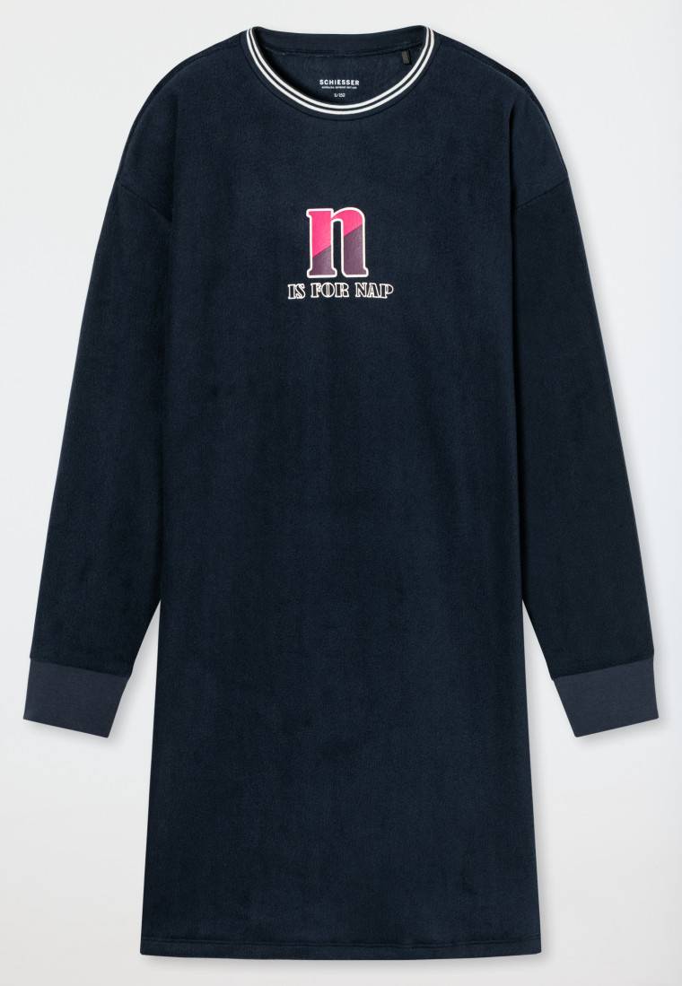 Schiesser Sleepshirt Langarm Fleece Bündchen Nachtblau - Teens Nightwear