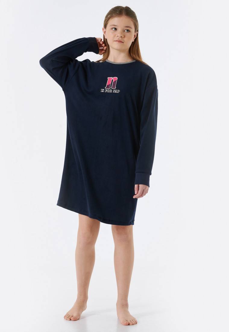 Schiesser Sleepshirt langarm Fleece Bündchen nachtblau - Teens Nightwear