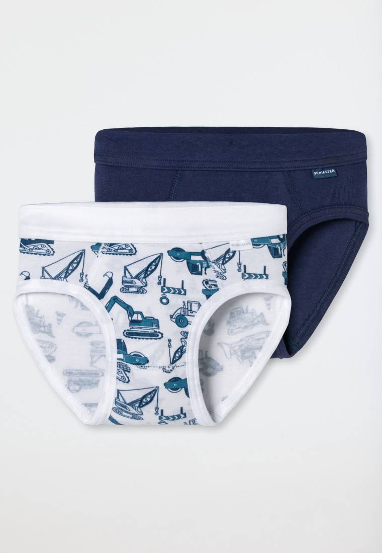 Schiesser Sportslips 2er-Pack Baustellendruck Blau/weiß - Fine Rib
