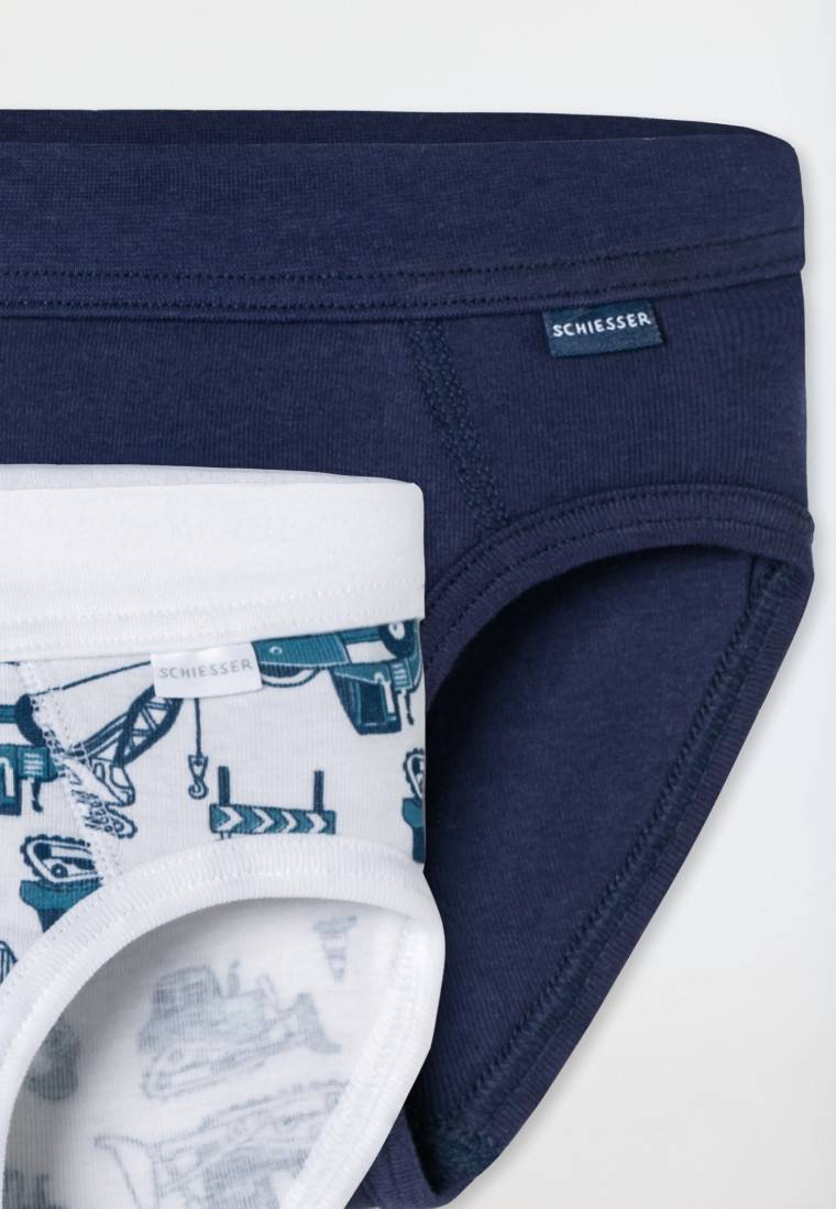 Schiesser Sportslips 2er-Pack Baustellendruck Blau/weiß - Fine Rib