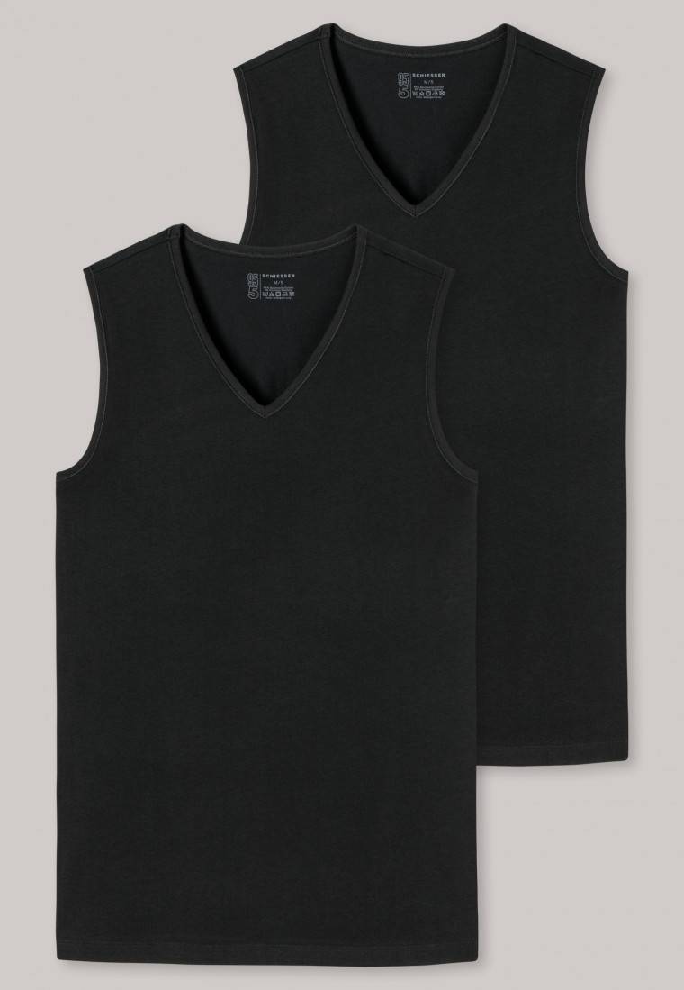 Schiesser Tank Tops 2er-Pack Organic Cotton V-Ausschnitt Schwarz- 95/5