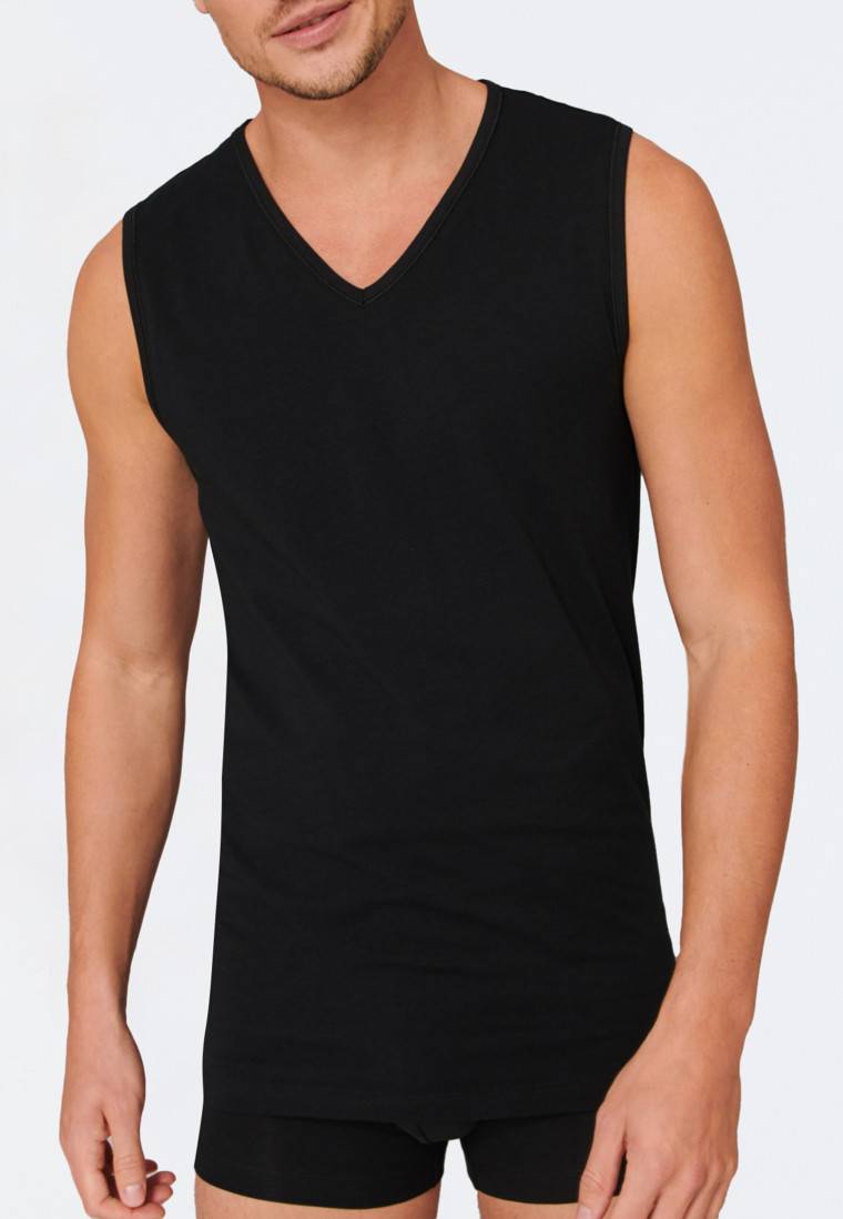 Schiesser Tank Tops 2er-Pack Organic Cotton V-Ausschnitt Schwarz- 95/5