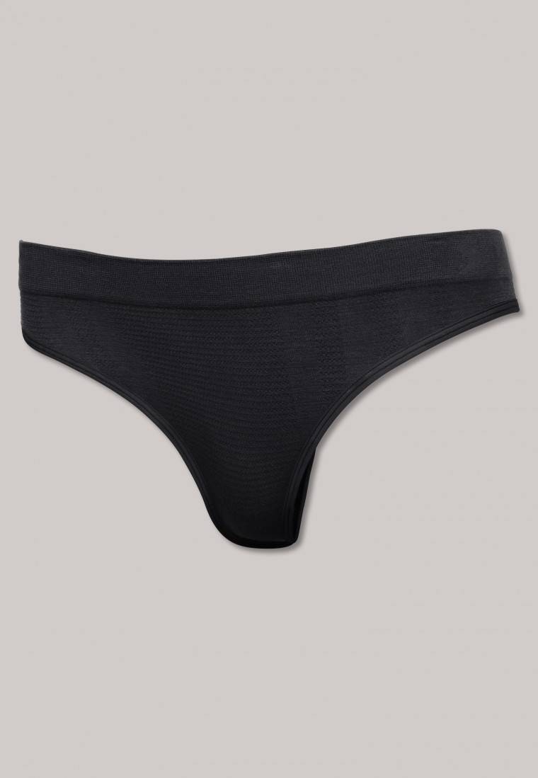 Schiesser Thong Seamless Bambus Schwarz - Active Mesh Bamboo