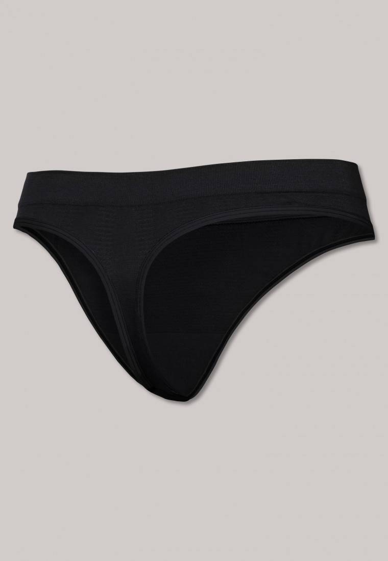 Schiesser Thong Seamless Bambus Schwarz - Active Mesh Bamboo