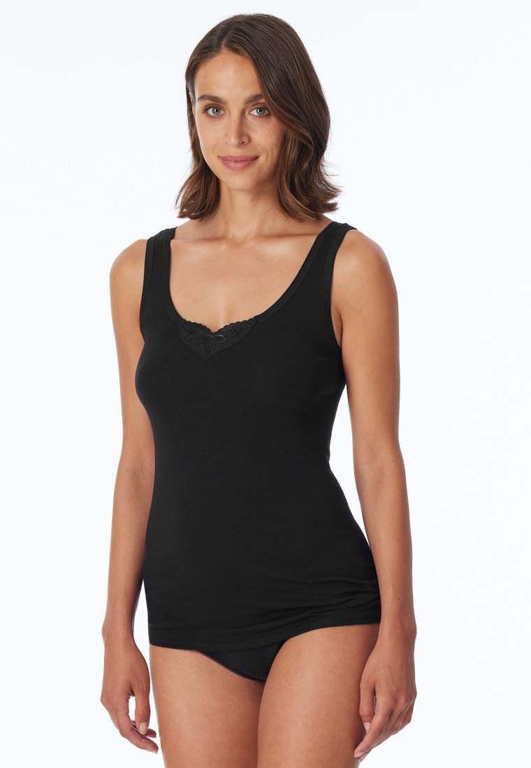 Schiesser Trägertops 2er-Pack Mit Stickerei Schwarz - Cotton Essentials