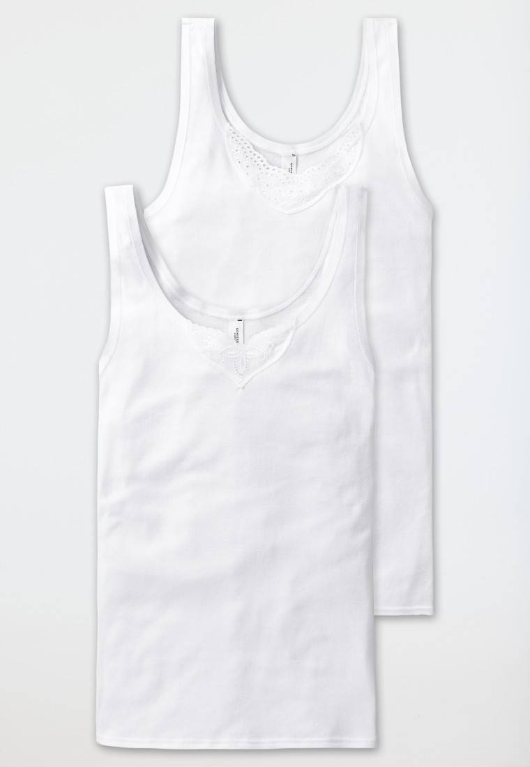 Schiesser Trägertops 2er-Pack Mit Stickerei Weiß - Cotton Essentials