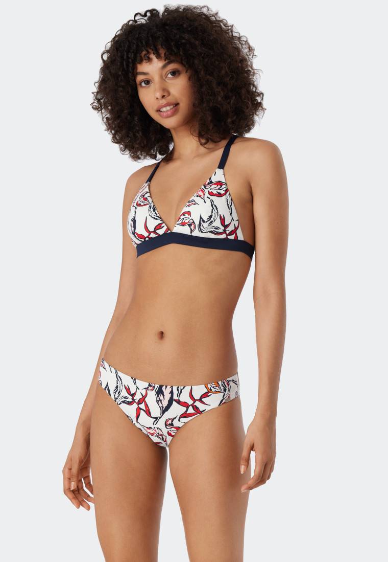Schiesser Triangel-Bikini herausnehmbare Softcups variable Träger gefüttert Mini-Slip Blumenprint mehrfarbig - Deep Sea