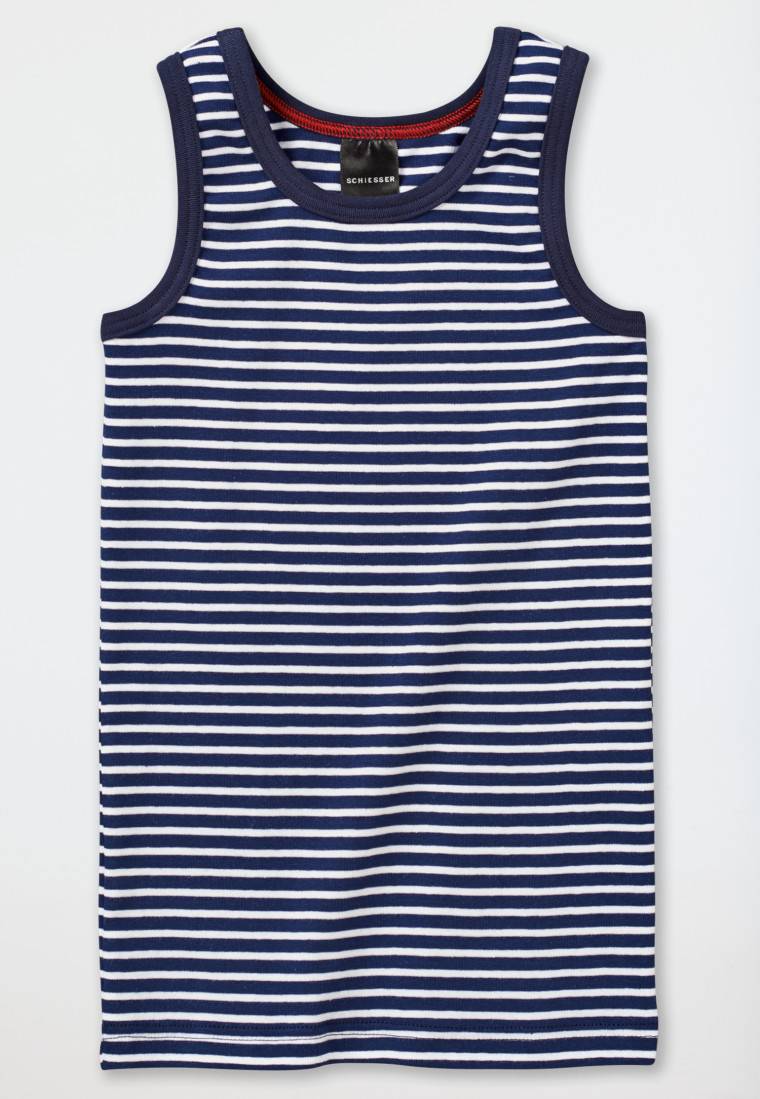 Schiesser Unterhemd Dunkelblau-weiß Geringelt - Original Classics