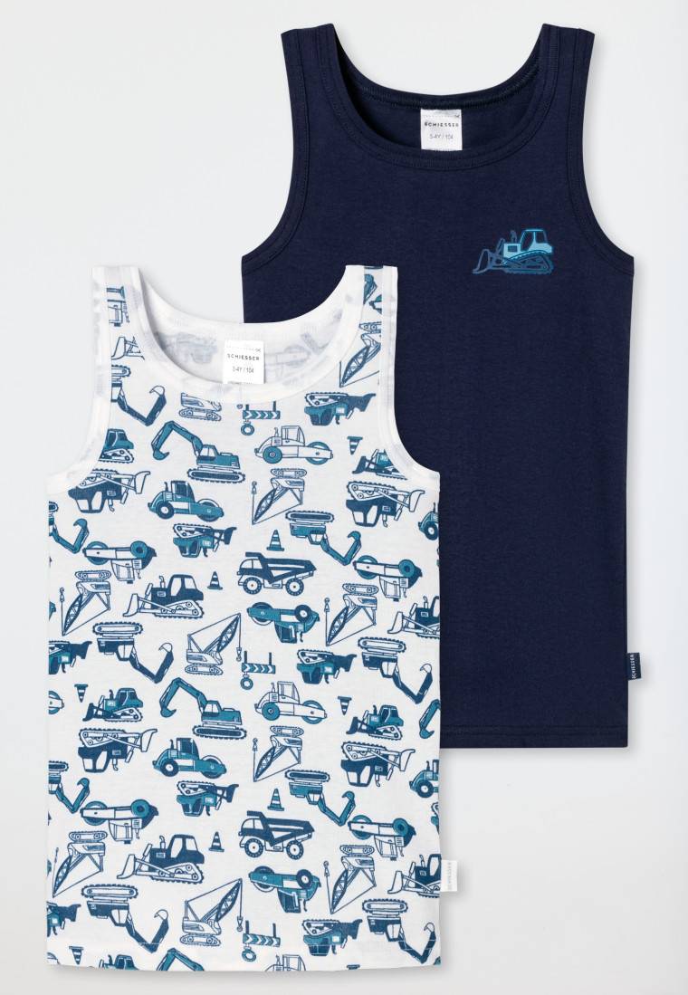 Schiesser Unterhemden 2er-Pack Baustellendruck Blau/weiß - Fine Rib