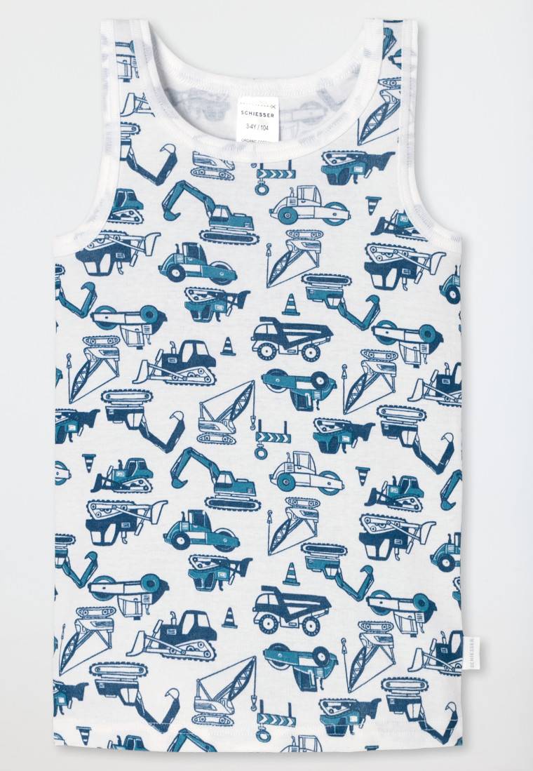 Schiesser Unterhemden 2er-Pack Baustellendruck Blau/weiß - Fine Rib