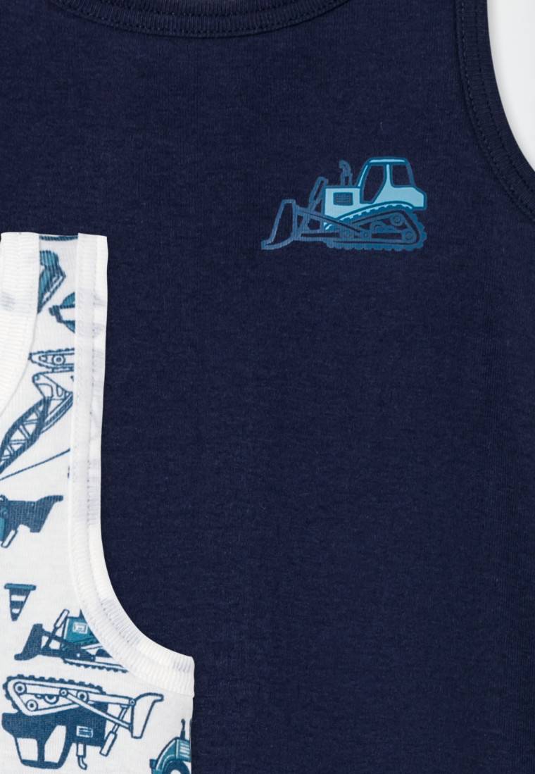 Schiesser Unterhemden 2er-Pack Baustellendruck Blau/weiß - Fine Rib