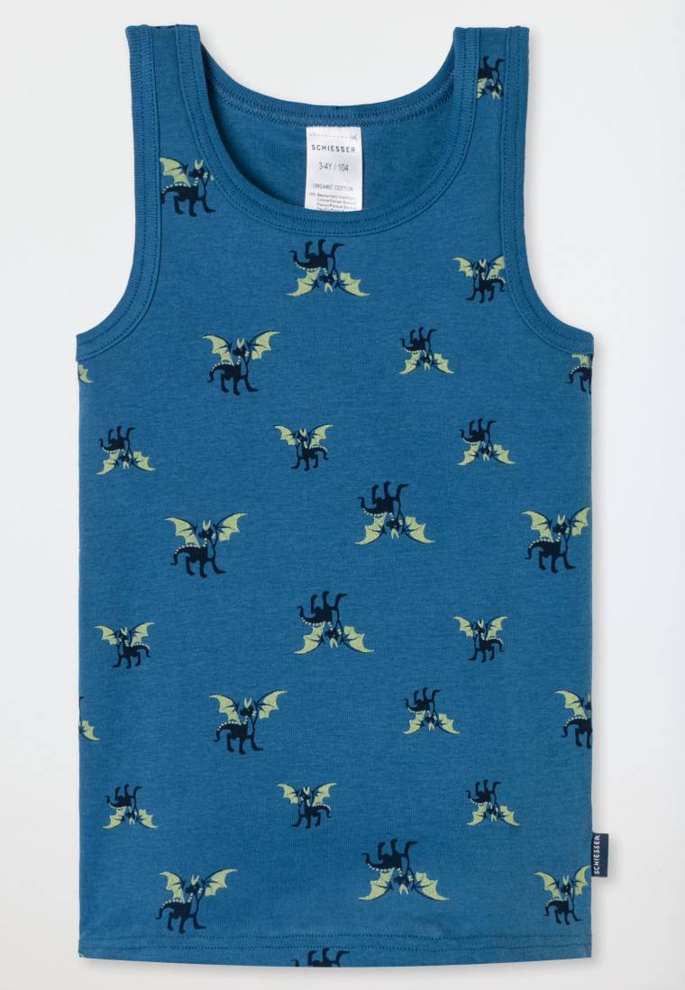 Schiesser Unterhemden 2er-Pack Drachendruck Blau/weiß - Fine Rib
