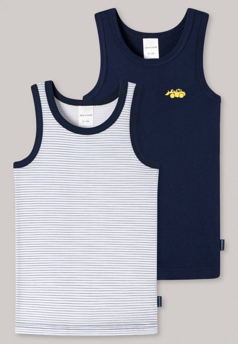 Schiesser Unterhemden 2er-Pack Feinripp Organic Cotton Bagger Ringel Dunkelblau/weiß - Feinripp Multipacks