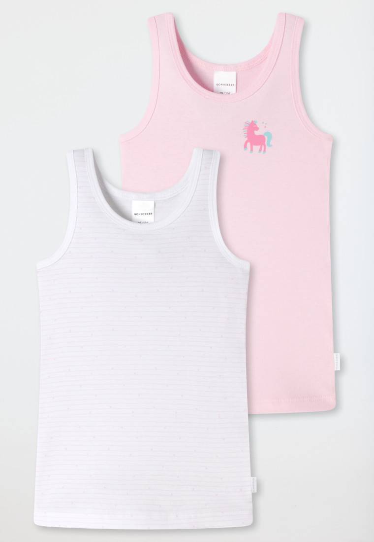 Schiesser Unterhemden 2er-Pack Feinripp Organic Cotton Pferd Ringel Weiß/rosa - Feinripp Multipacks