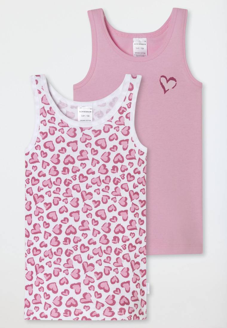 Schiesser Unterhemden 2er-Pack Herzen Rosa/ Weiß - Fine Rib