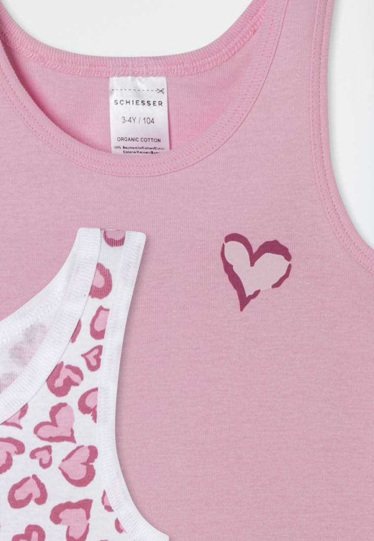 Schiesser Unterhemden 2er-Pack Herzen Rosa/ Weiß - Fine Rib