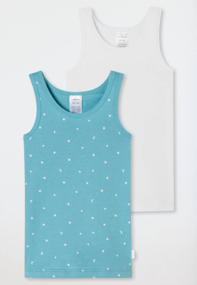 Schiesser Unterhemden 2er-Pack Sterne Monde Blau/ Weiß - Fine Rib