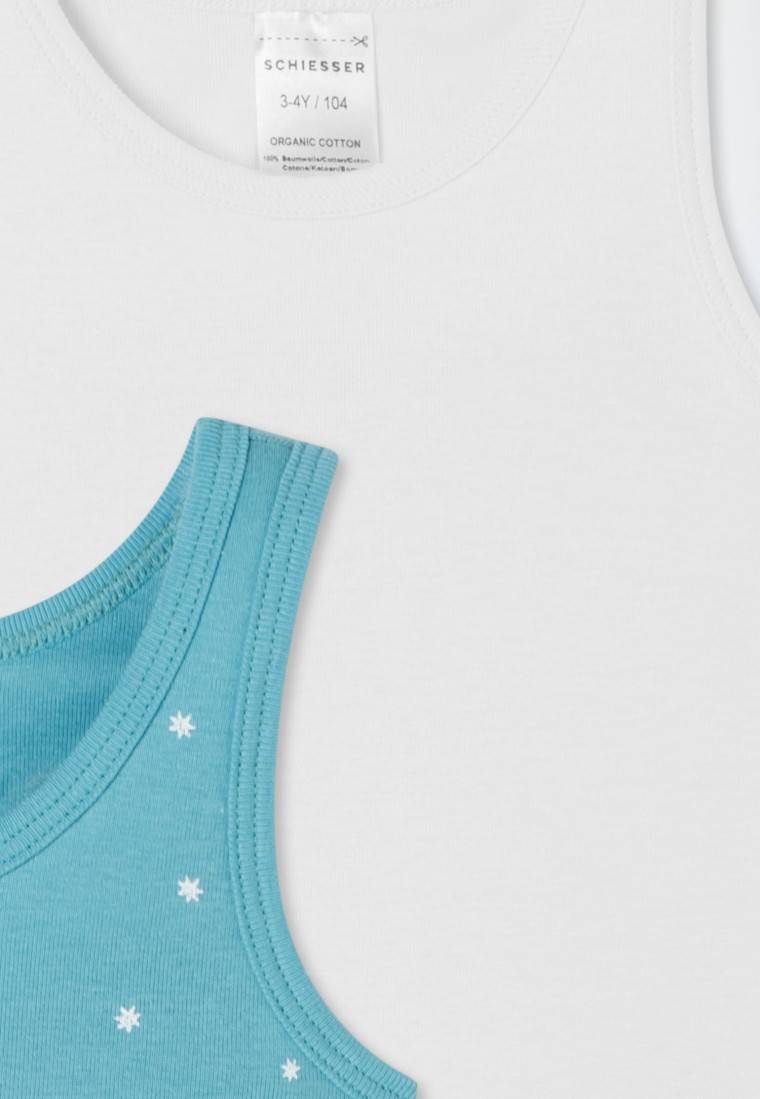 Schiesser Unterhemden 2er-Pack Sterne Monde Blau/ Weiß - Fine Rib