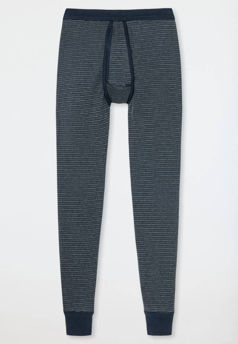 Schiesser Unterhose Lang Mit Eingriff Dunkelblau Geringelt - Feinripp Melange