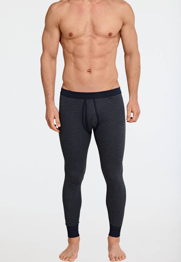 Schiesser Unterhose Lang Mit Eingriff Dunkelblau Geringelt - Feinripp Melange