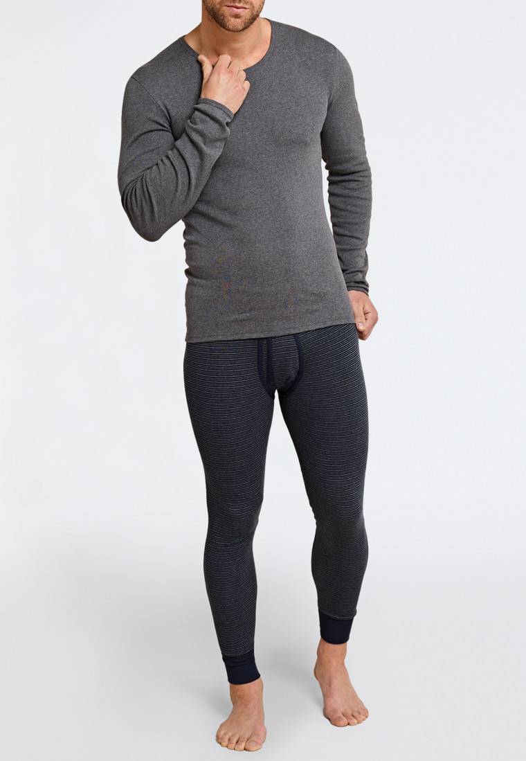 Schiesser Unterhose lang mit Eingriff dunkelblau geringelt - Feinripp melange