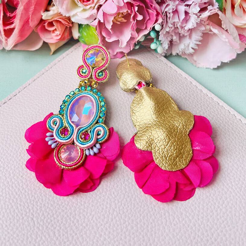 SchwesterSchwester Außergewöhnliche Soutache-Ohrringe In Leuchtendem Pink