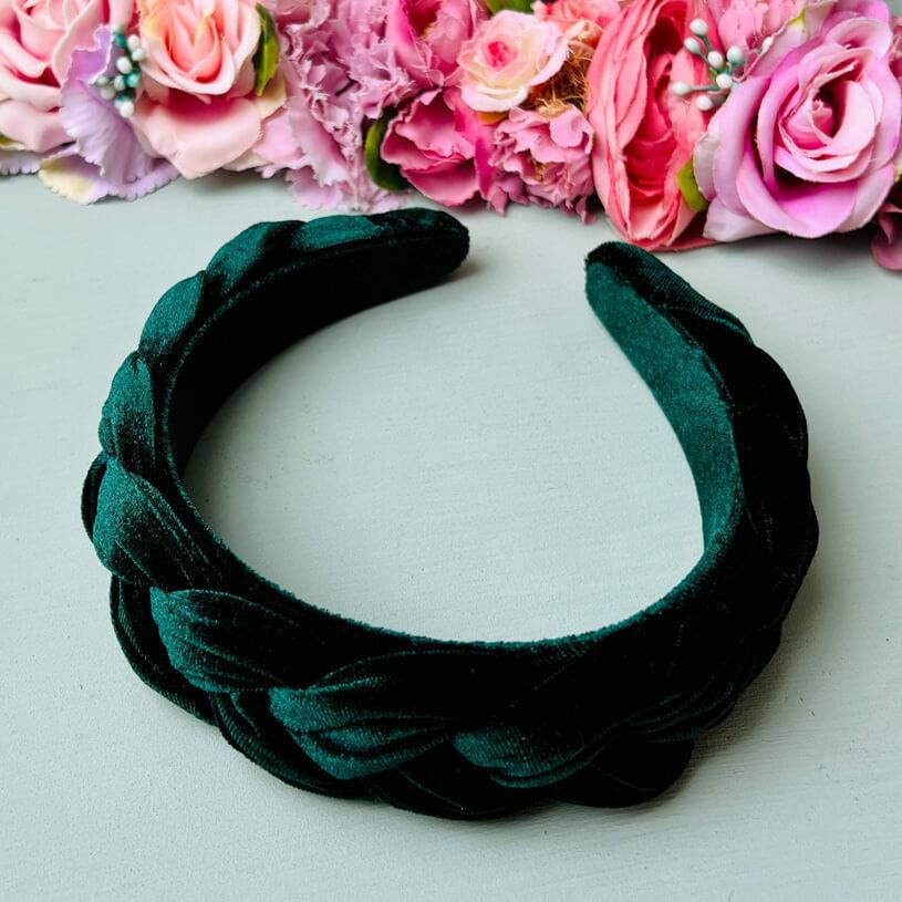 SchwesterSchwester Breiter Geflochtener Samt-Haarreif In Dunkelgrün