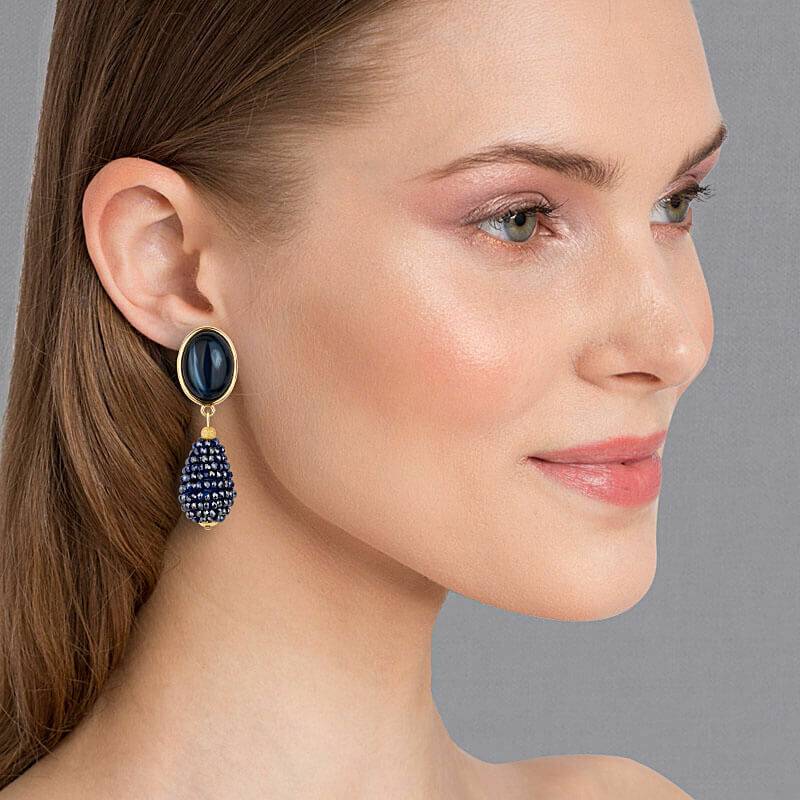 SchwesterSchwester Dunkelblau Schimmernde Ohrstecker Mit Glitzerndem Tropfen Von AmuseToi