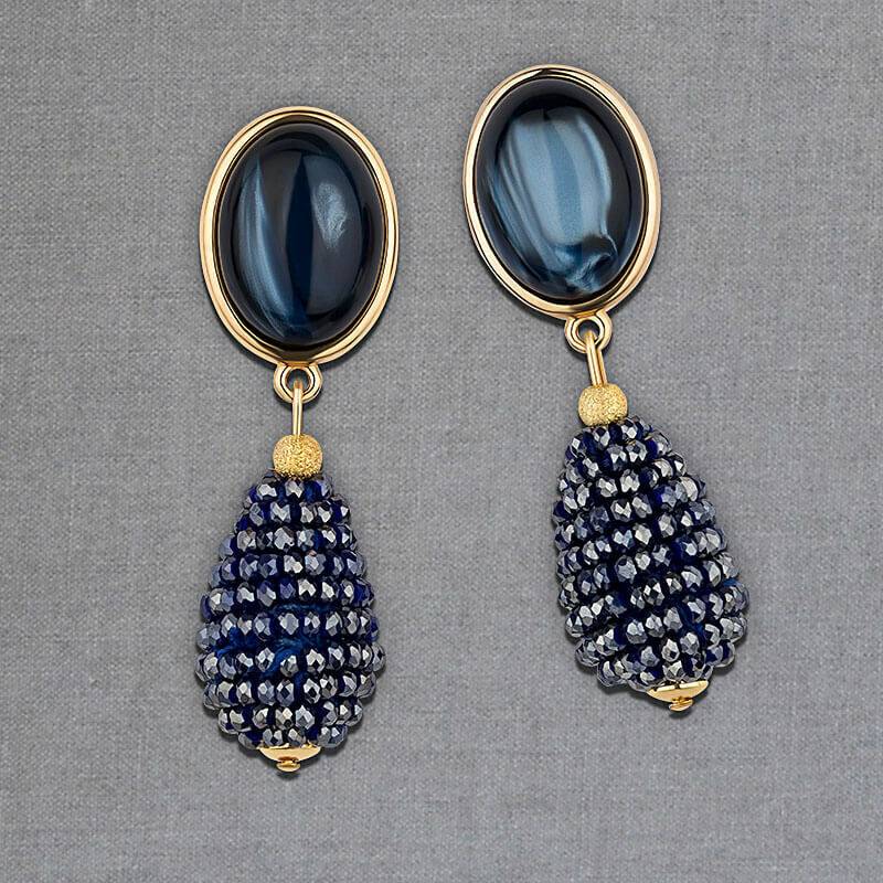 SchwesterSchwester Dunkelblau Schimmernde Ohrstecker Mit Glitzerndem Tropfen Von AmuseToi