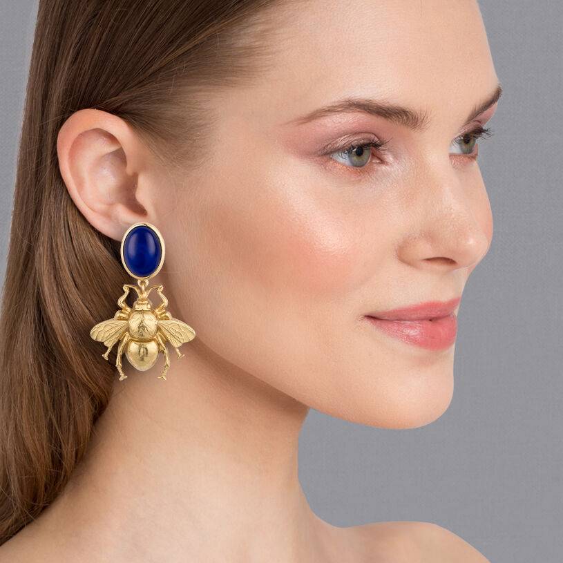 SchwesterSchwester Dunkelblauer Ohrstecker Mit Vergoldeter Hummel Von AmuseToi