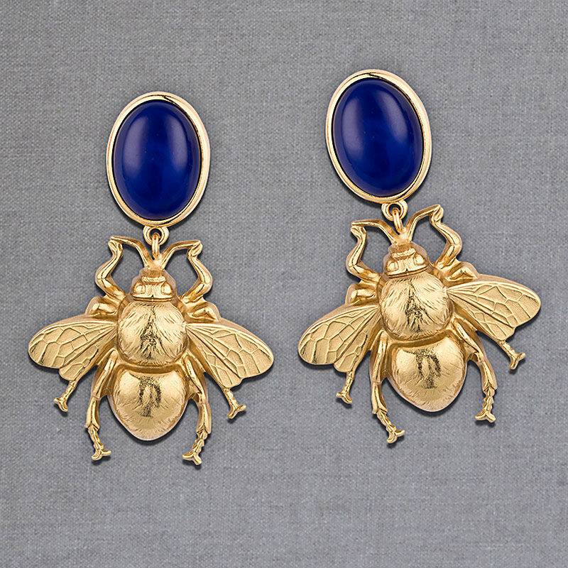 SchwesterSchwester Dunkelblauer Ohrstecker Mit Vergoldeter Hummel Von AmuseToi