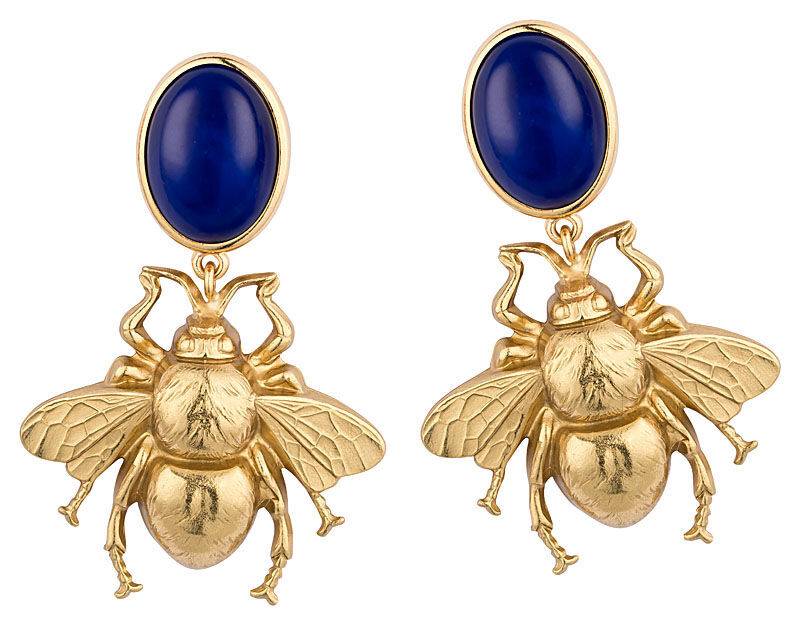 SchwesterSchwester Dunkelblauer Ohrstecker Mit Vergoldeter Hummel Von AmuseToi