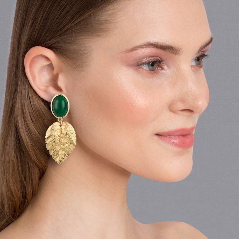 SchwesterSchwester Dunkelgrüner Ohrstecker Mit Großem Goldenen Blatt Von AmuseToi