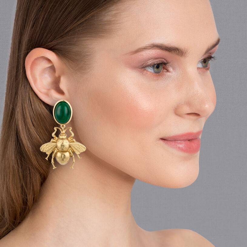 SchwesterSchwester Dunkelgrüner Ohrstecker Mit Vergoldeter Hummel Von AmuseToi