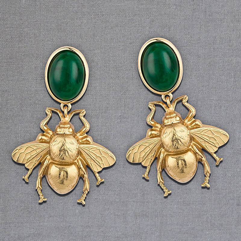 SchwesterSchwester Dunkelgrüner Ohrstecker Mit Vergoldeter Hummel Von AmuseToi