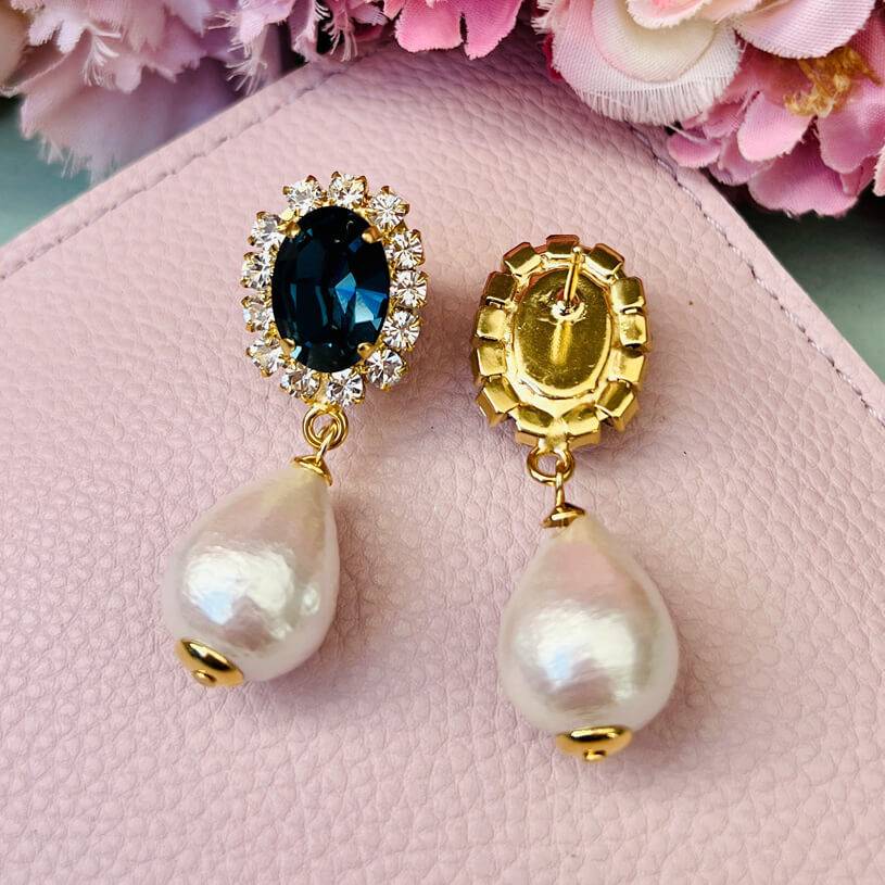 SchwesterSchwester Edel Funkelnde Ohrstecker In Dunkelblau Mit Leichtem Baumwolltropfen