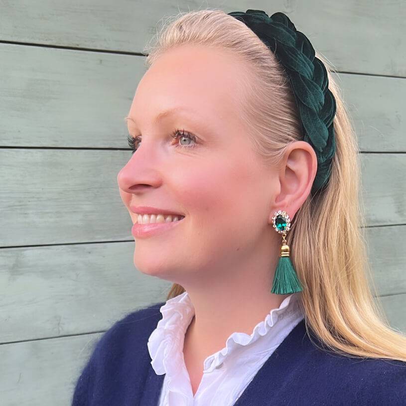 SchwesterSchwester Edel Funkelnde Ohrstecker In Dunkelgrün Mit Quaste