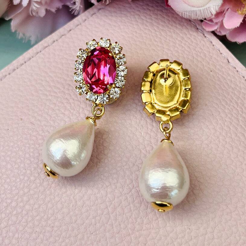 SchwesterSchwester Edel Funkelnde Ohrstecker In Pink Mit Leichtem Baumwolltropfen