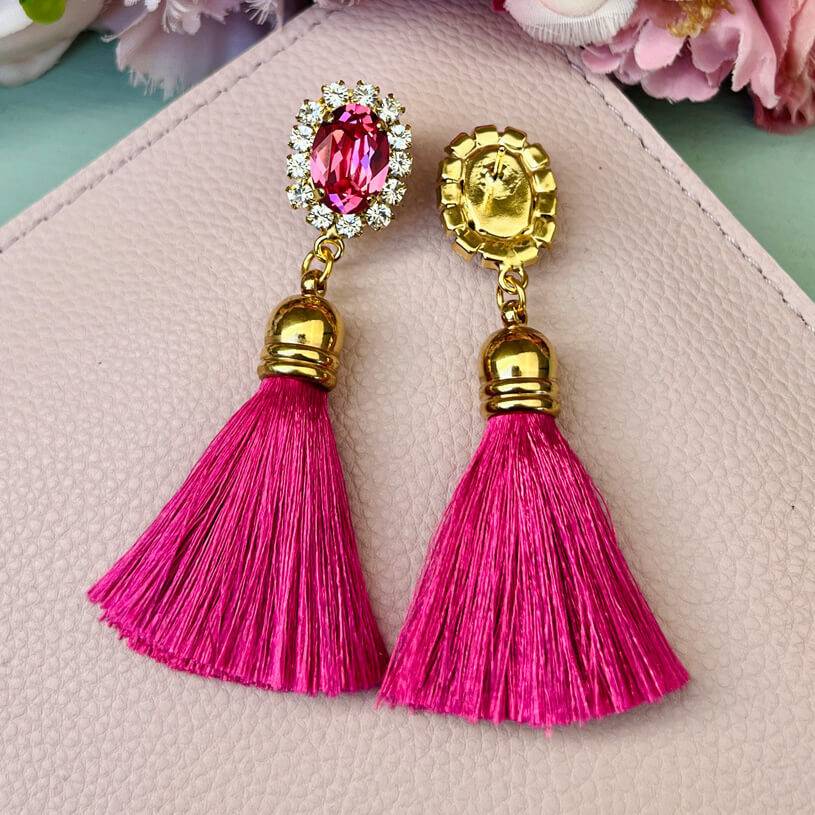 SchwesterSchwester Edel Funkelnde Ohrstecker In Pink Mit Quaste