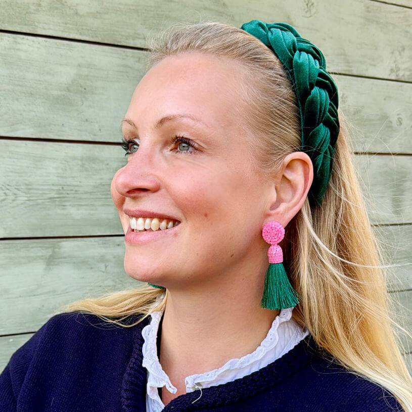 SchwesterSchwester Extravagante Perlen-Quastenohrringe In Rosa Und Dunkelgrün