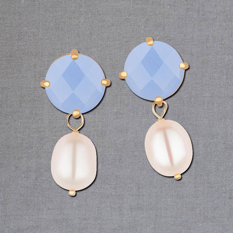 SchwesterSchwester Funkelnde hellblaue Ohrstecker mit edler Süßwasserperle