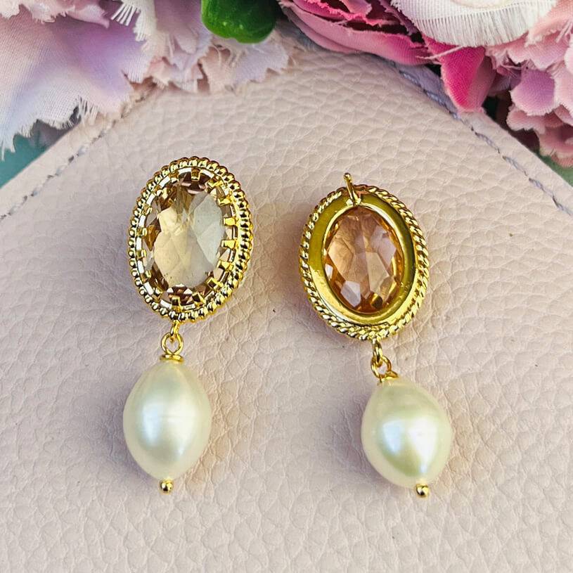 SchwesterSchwester Funkelnde Ohrstecker In Champagnerfarben Mit Edler Süßwasserperle